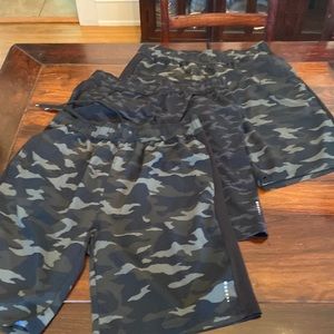 3 pair package. Balance Training Shorts. Camouflage pattern. 9 inch inseam.